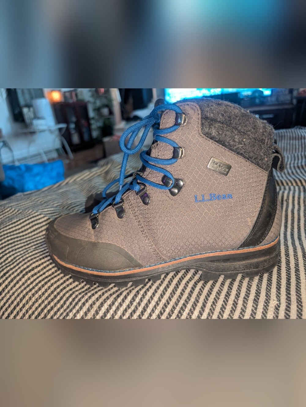 L L Bean Knife Edge Women's Gray Nylon Waterproof Vibram Sole Hiking Boots Sz 8
